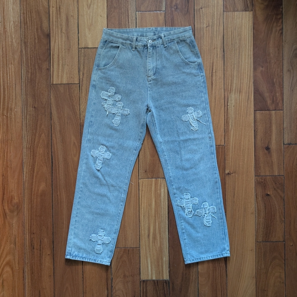 Cross Style Distressed Streetwear Jeans (32)